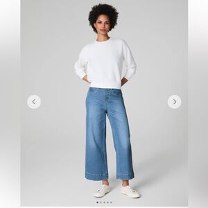 NWT Spanx Cropped Wide Leg Jeans in Stonewashed Blue Size XL